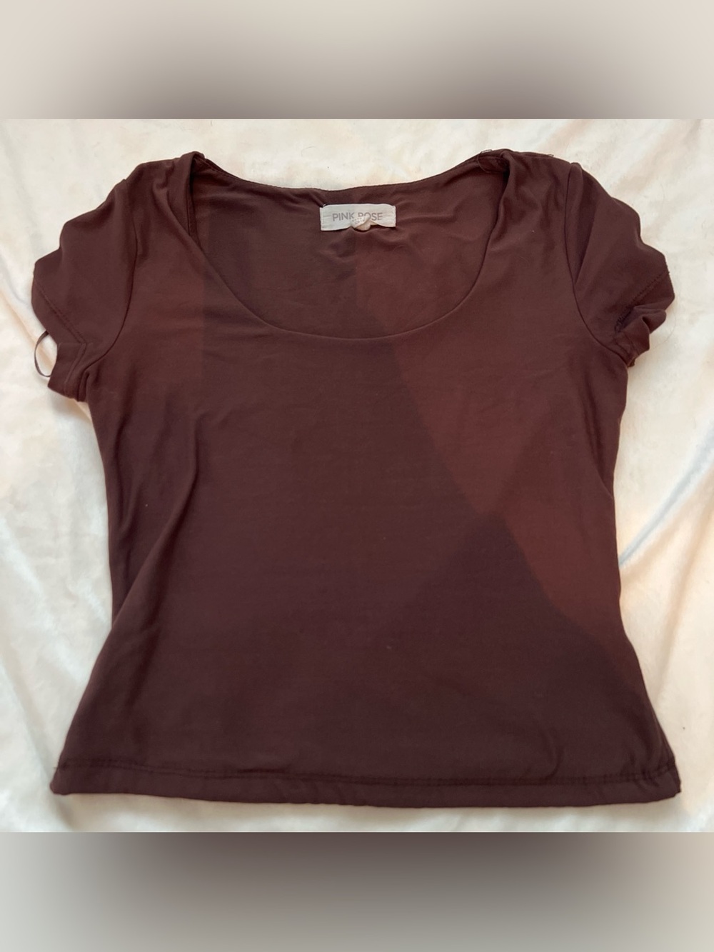 Set of 2-Pink Rose Scoop Neck Short Sleeve Top in Chocolate Brown and Tan